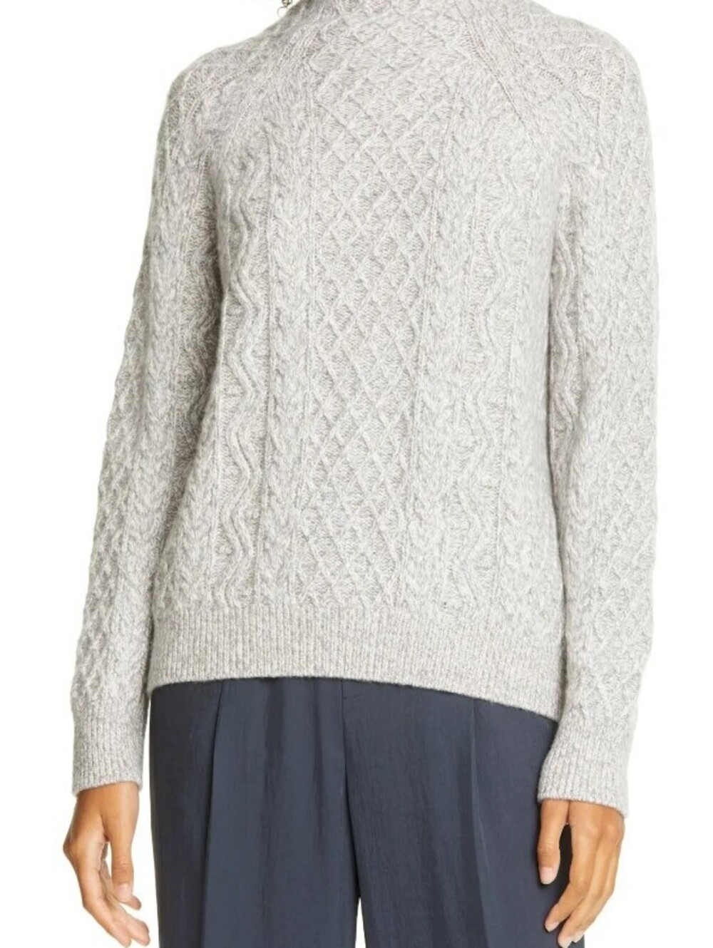 Vince Women's Gray Cable Mock Neck Merino Wool Blend Sweater - Size - XS